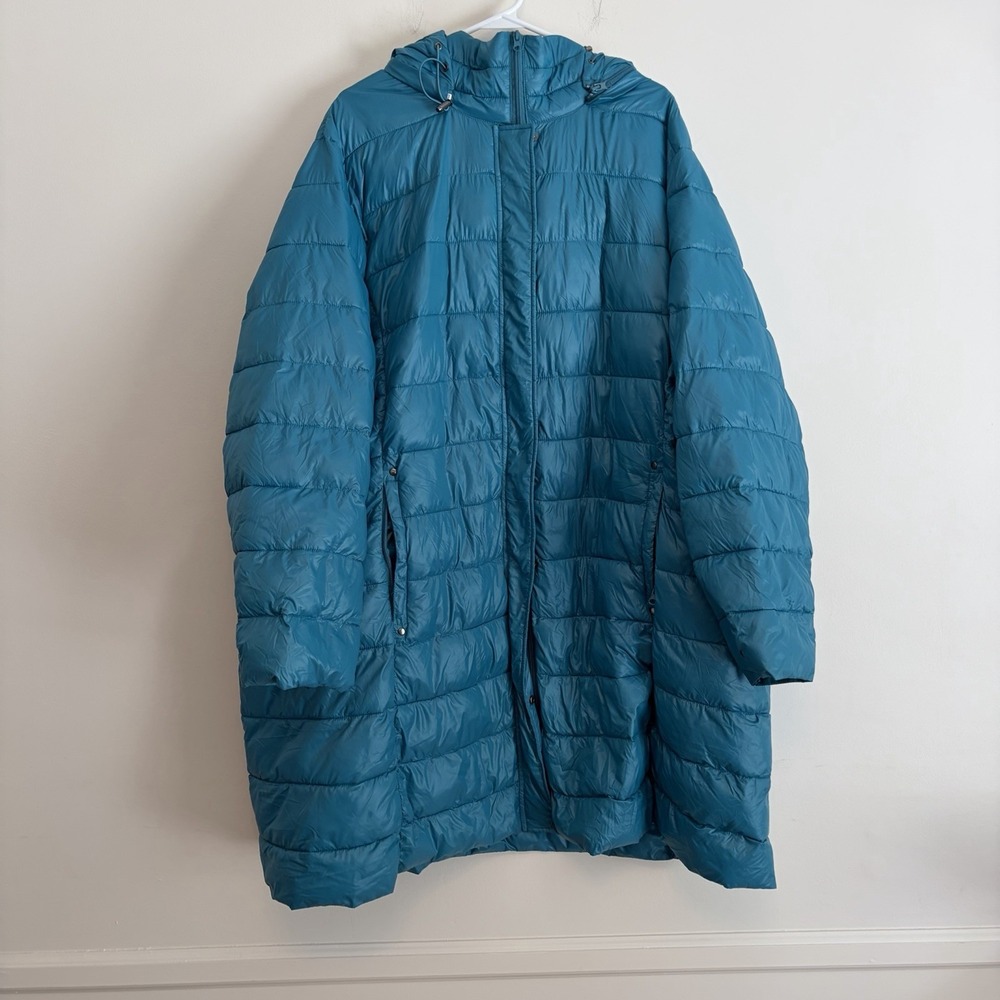 Woman Within Puffer Jacket Coat Blue Zip Up Hooded Pockets Lined Plus 4x 34 36